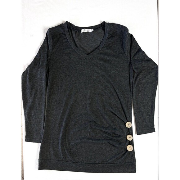 Shibever Women Long Sleeve W/ Accent Buttons One Side, Small, Gray Soft LRC6-1 - Picture 1 of 7